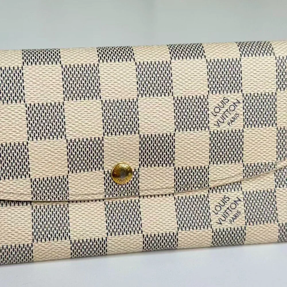 Louis Vuitton Damier Azur Wallet Classic Checkered Design with Gold Tone Clasp
